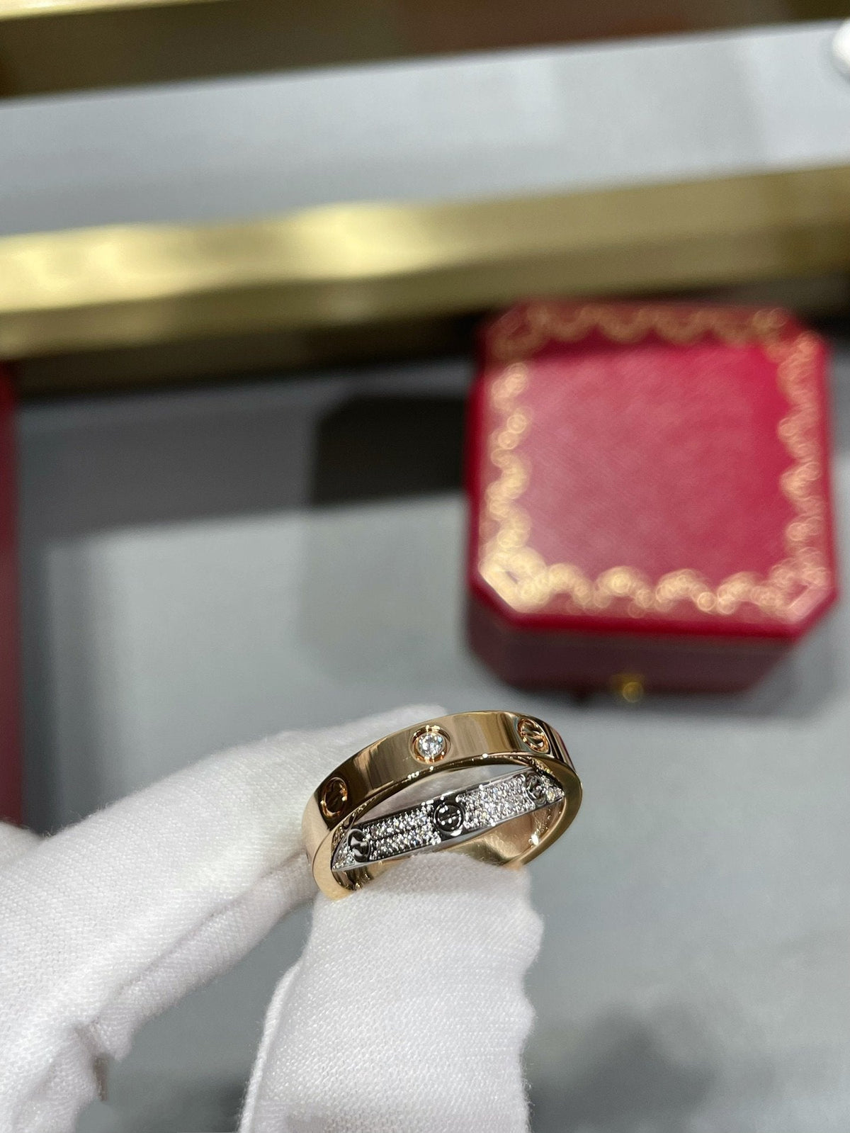 [Elowen jewels ]LOVE PINK GOLD SILVER DIAMOND DOUBLE RING