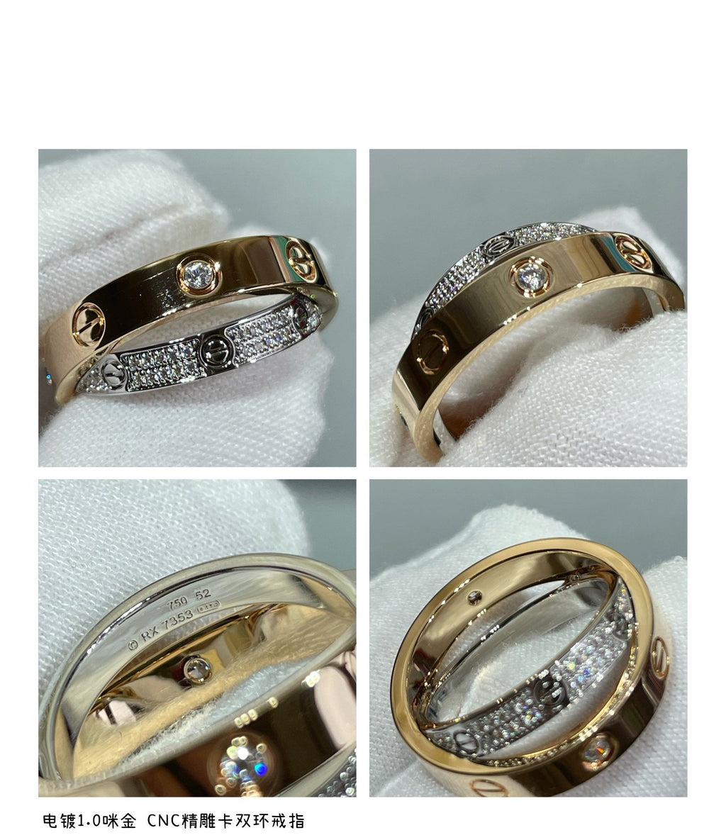 [Elowen jewels ]LOVE PINK GOLD SILVER DIAMOND DOUBLE RING