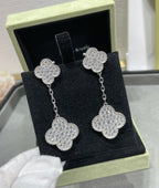 [Elowen jewels ]クローバー 2モチーフ ダイヤモンドパヴェ シルバーピアス
