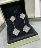 [Elowen jewels ]クローバー 2モチーフ ダイヤモンドパヴェ シルバーピアス