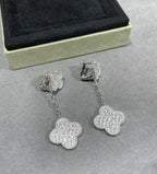 [Elowen jewels ]クローバー 2モチーフ ダイヤモンドパヴェ シルバーピアス
