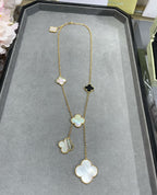 [Elowen jewels ]CLOVER 6 MOTIF MOP ONYX GOLD NECKLACE