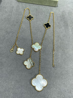 [Elowen jewels ]CLOVER 6 MOTIF MOP ONYX GOLD NECKLACE