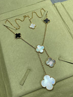 [Elowen jewels ]CLOVER 6 MOTIF MOP ONYX GOLD NECKLACE