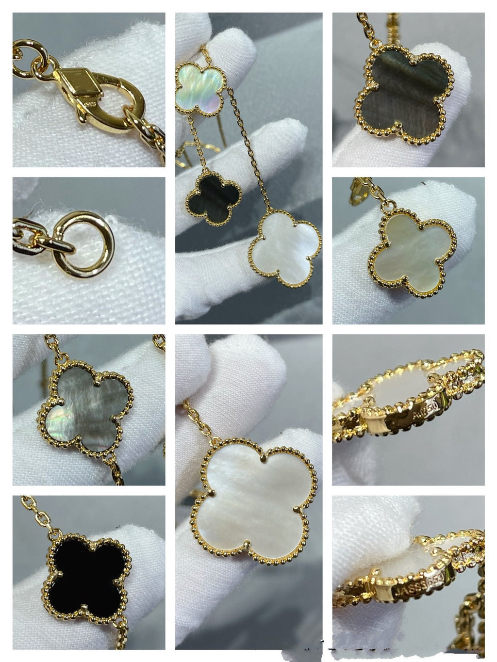 [Elowen jewels ]CLOVER 6 MOTIF MOP ONYX GOLD NECKLACE