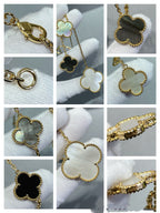 [Elowen jewels ]CLOVER 6 MOTIF MOP ONYX GOLD NECKLACE