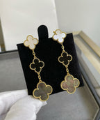 [Elowen jewels ]CLOVER 3 MOTIF MOP ONYX DARK MOP PINK GOLD EARRINGS