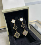 [Elowen jewels ]CLOVER 3 MOTIF MOP ONYX DARK MOP PINK GOLD EARRINGS