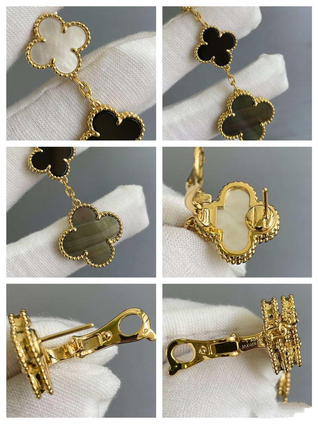 [Elowen jewels ]CLOVER 3 MOTIF MOP ONYX DARK MOP PINK GOLD EARRINGS