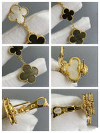 [Elowen jewels ]CLOVER 3 MOTIF MOP ONYX DARK MOP PINK GOLD EARRINGS