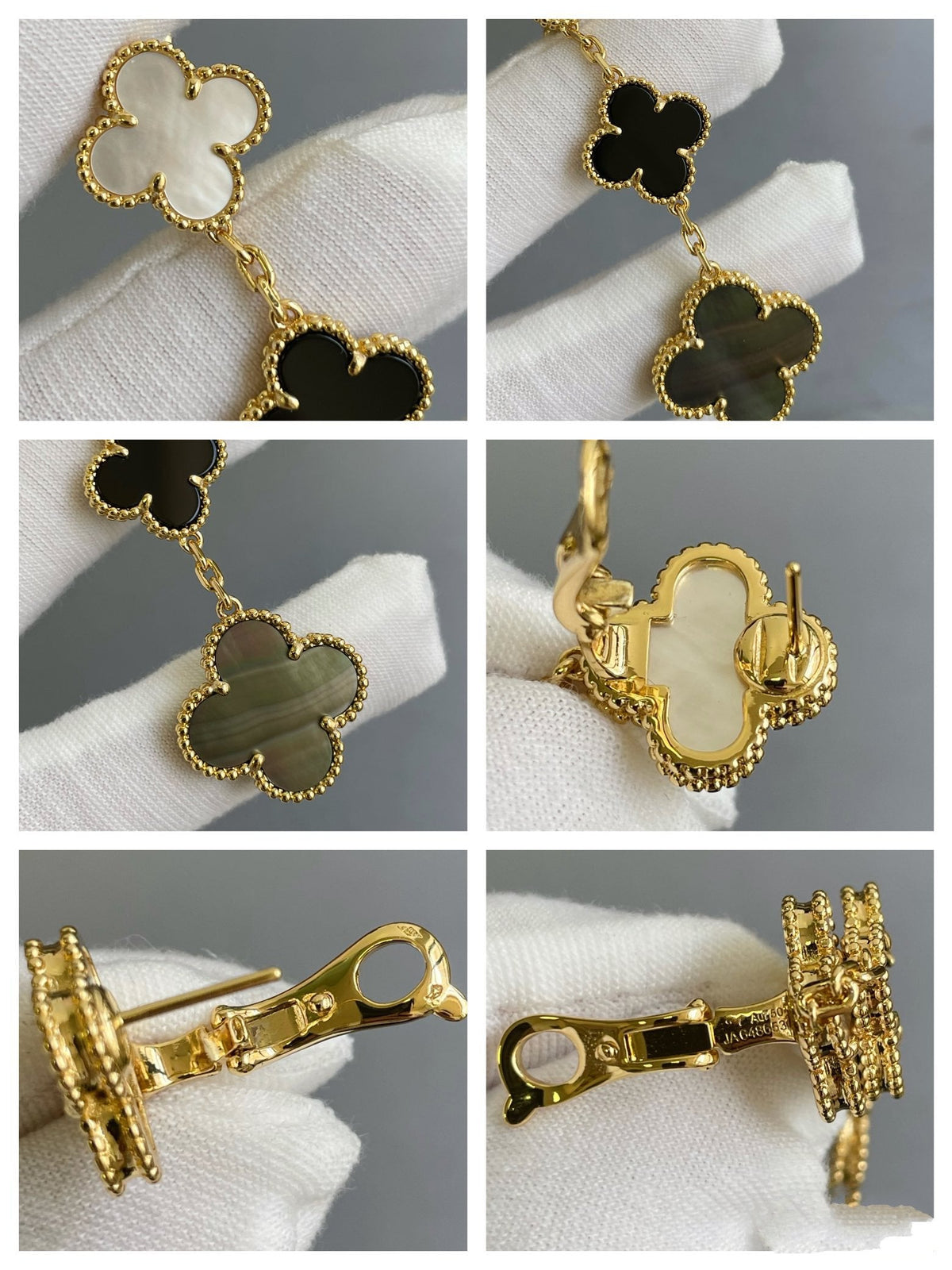 [Elowen jewels ]CLOVER 3 MOTIF MOP ONYX DARK MOP PINK GOLD EARRINGS