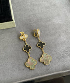 [Elowen jewels ]CLOVER 3 MOTIF MOP ONYX DARK MOP PINK GOLD EARRINGS
