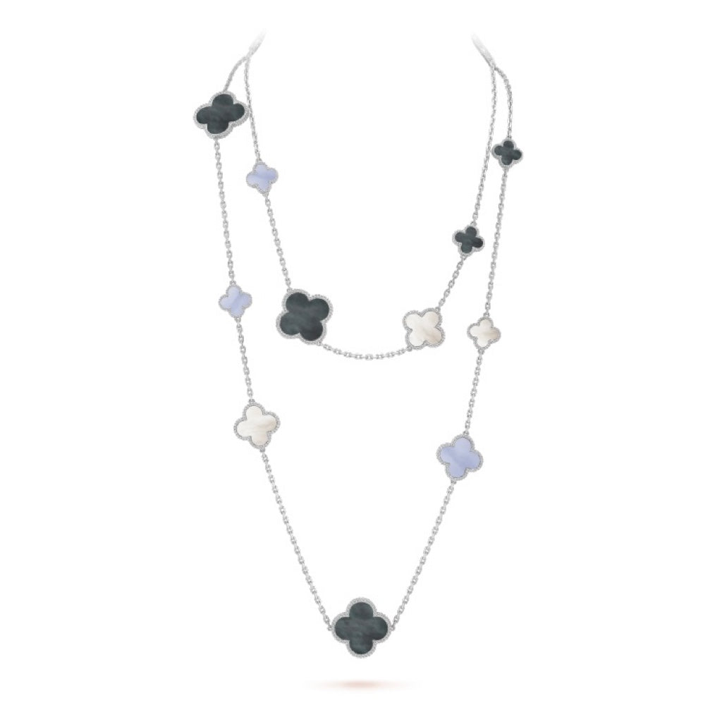 [Elowen jewels ]クローバー 16モチーフ カルセドニー マザーオブパール シルバーネックレス