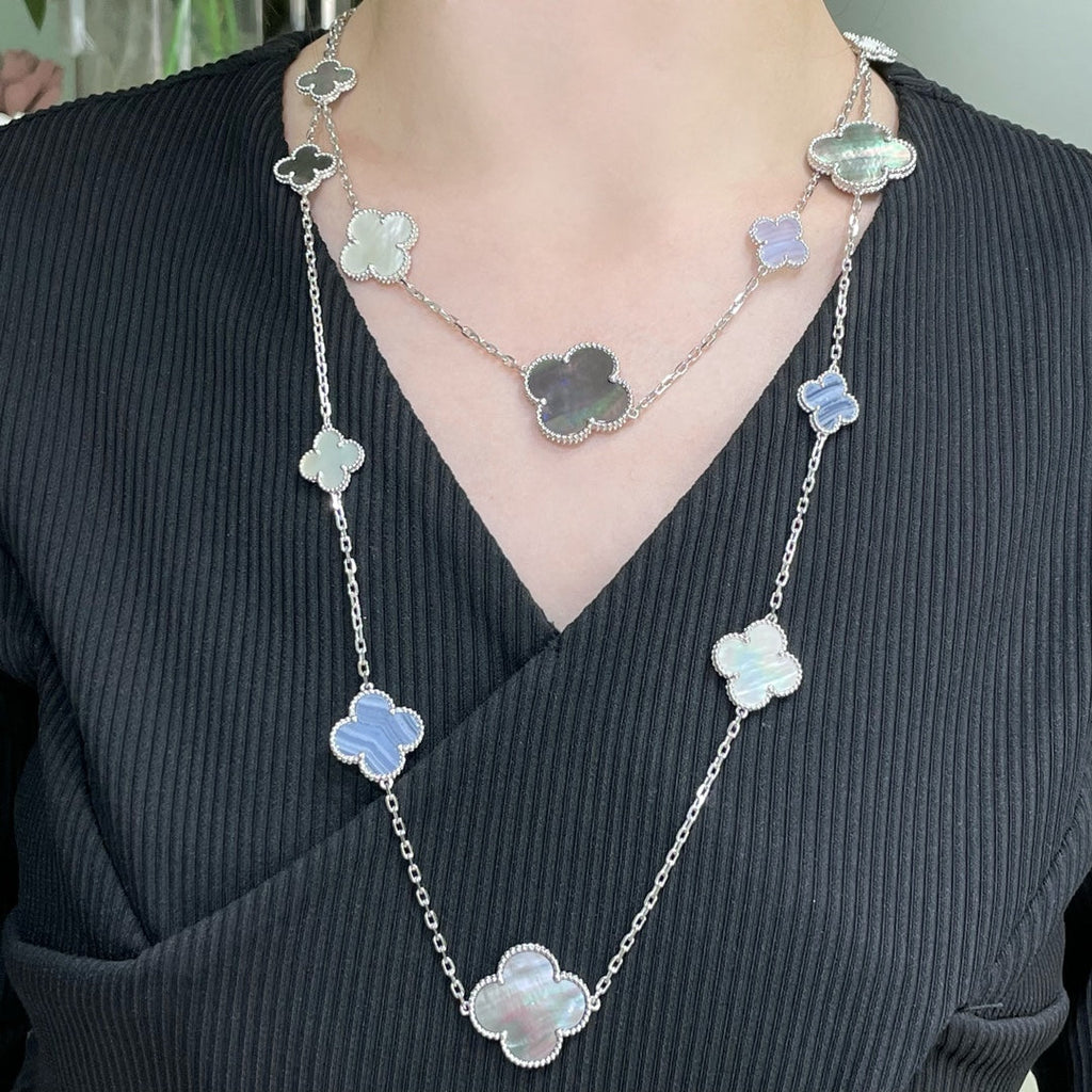 [Elowen jewels ]クローバー 16モチーフ カルセドニー マザーオブパール シルバーネックレス