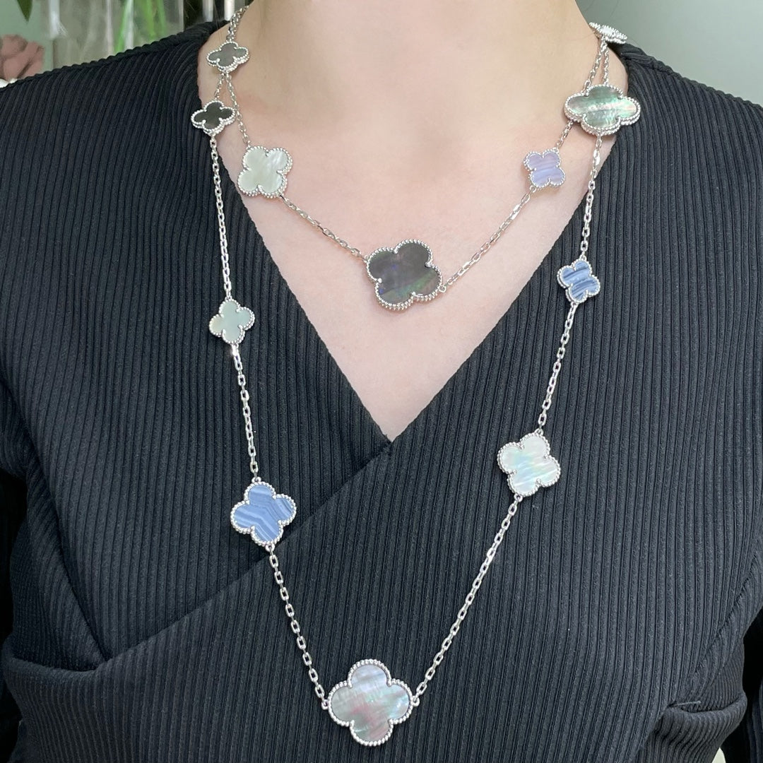 [Elowen jewels ]クローバー 16モチーフ カルセドニー マザーオブパール シルバーネックレス
