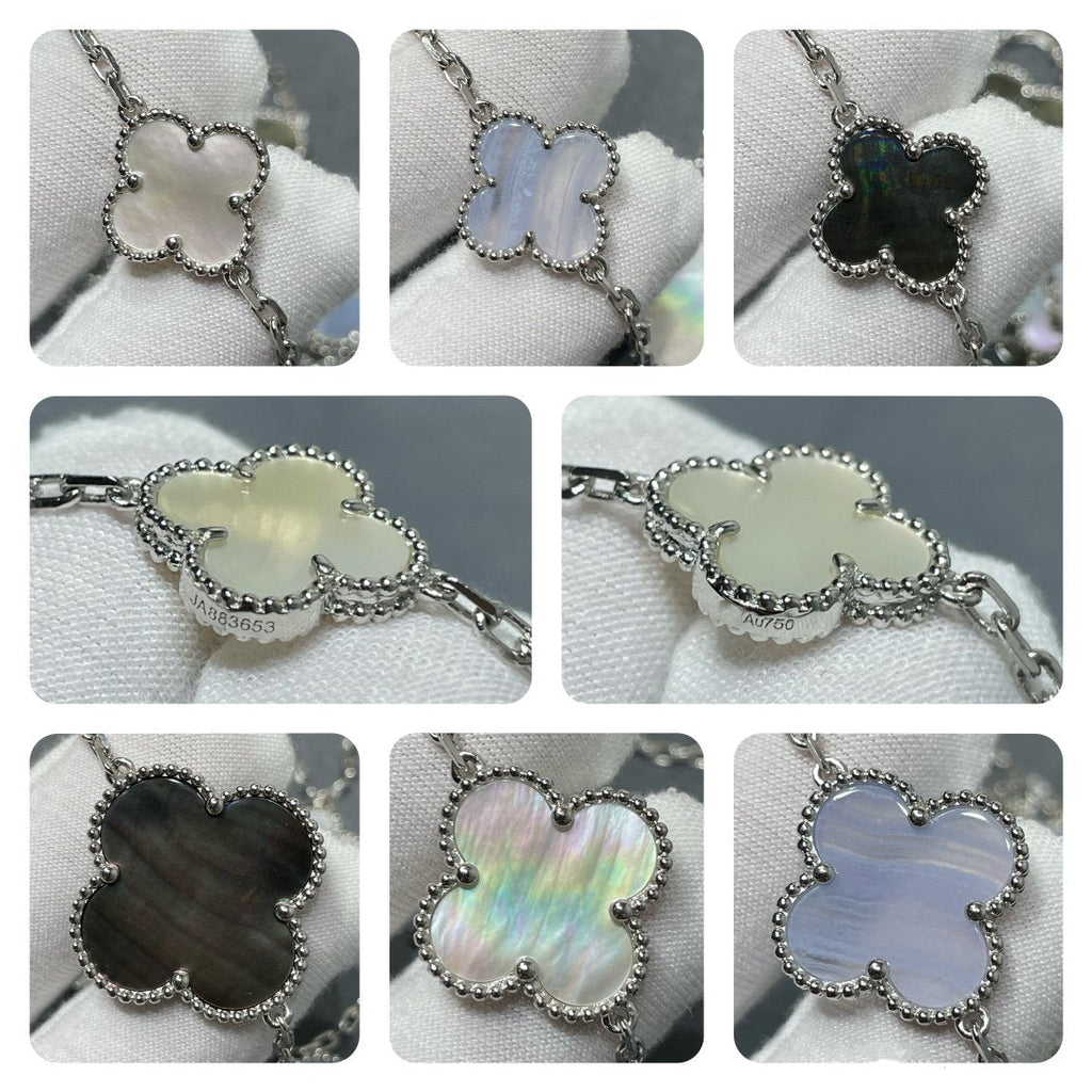 [Elowen jewels ]クローバー 16モチーフ カルセドニー マザーオブパール シルバーネックレス