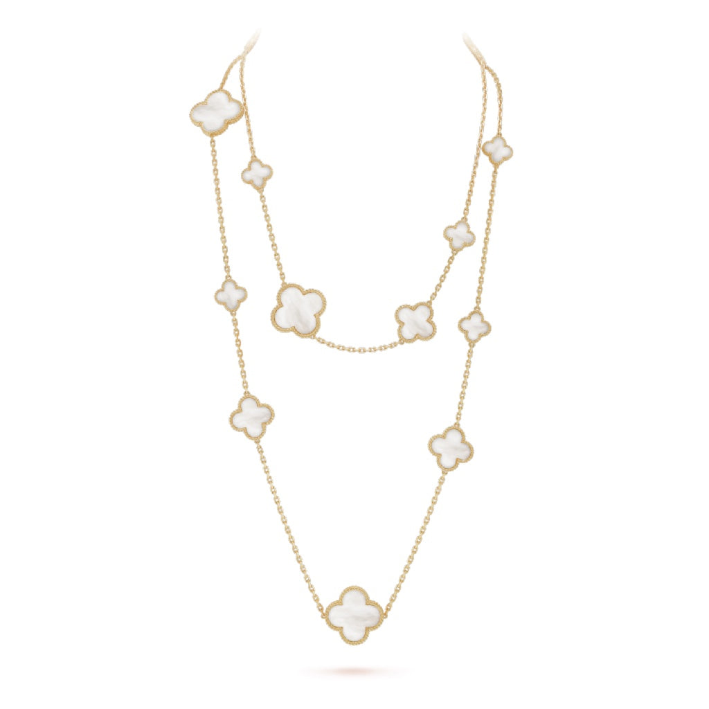 [Elowen jewels ]CLOVER 16-MOTIV-HALSKETTE AUS WEISSEM PERLMUTT UND GOLD