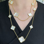 [Elowen jewels ]CLOVER 16-MOTIV-HALSKETTE AUS WEISSEM PERLMUTT UND GOLD