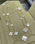 [Elowen jewels ]CLOVER 16-MOTIV-HALSKETTE AUS WEISSEM PERLMUTT UND GOLD