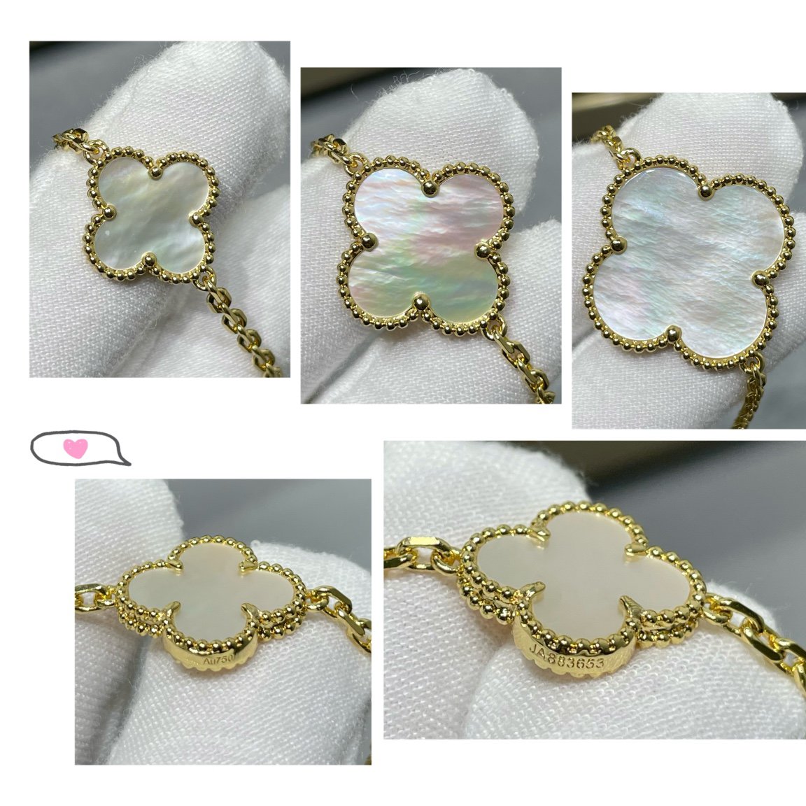 [Elowen jewels ]CLOVER 16-MOTIV-HALSKETTE AUS WEISSEM PERLMUTT UND GOLD