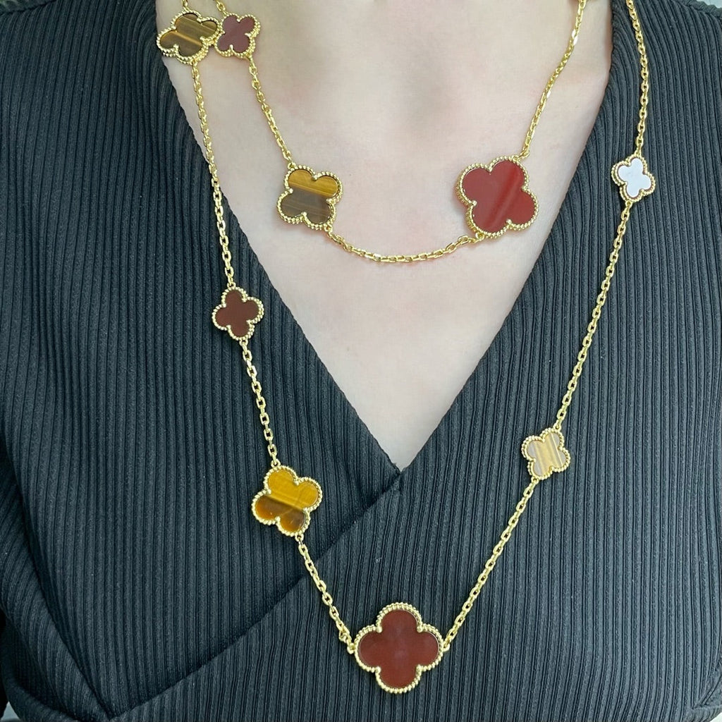 [Elowen jewels ]CLOVER 16 MOTIV KARNEOL TIGERAUGE ROSÉGOLD HALSKETTE