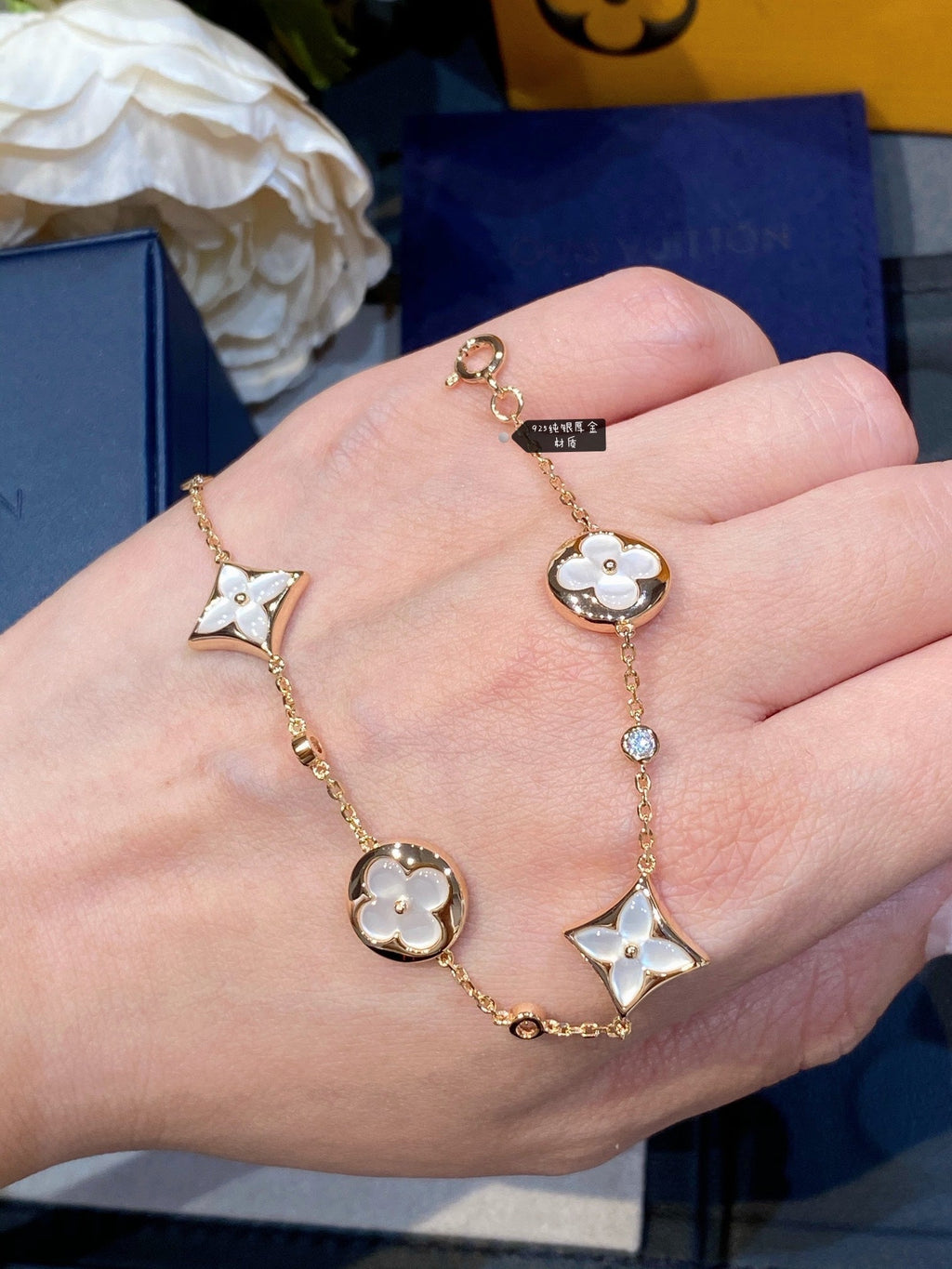 [Elowen jewels ]STAR AND SUN 4モチーフ ホワイトMOP ピンクゴールドブレスレット