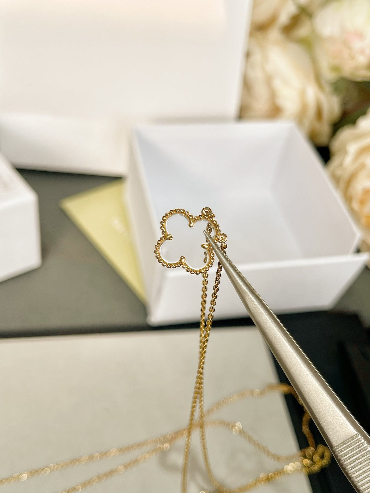 [Elowen jewels ]クローバー ロッククリスタル ローズゴールドネックレス