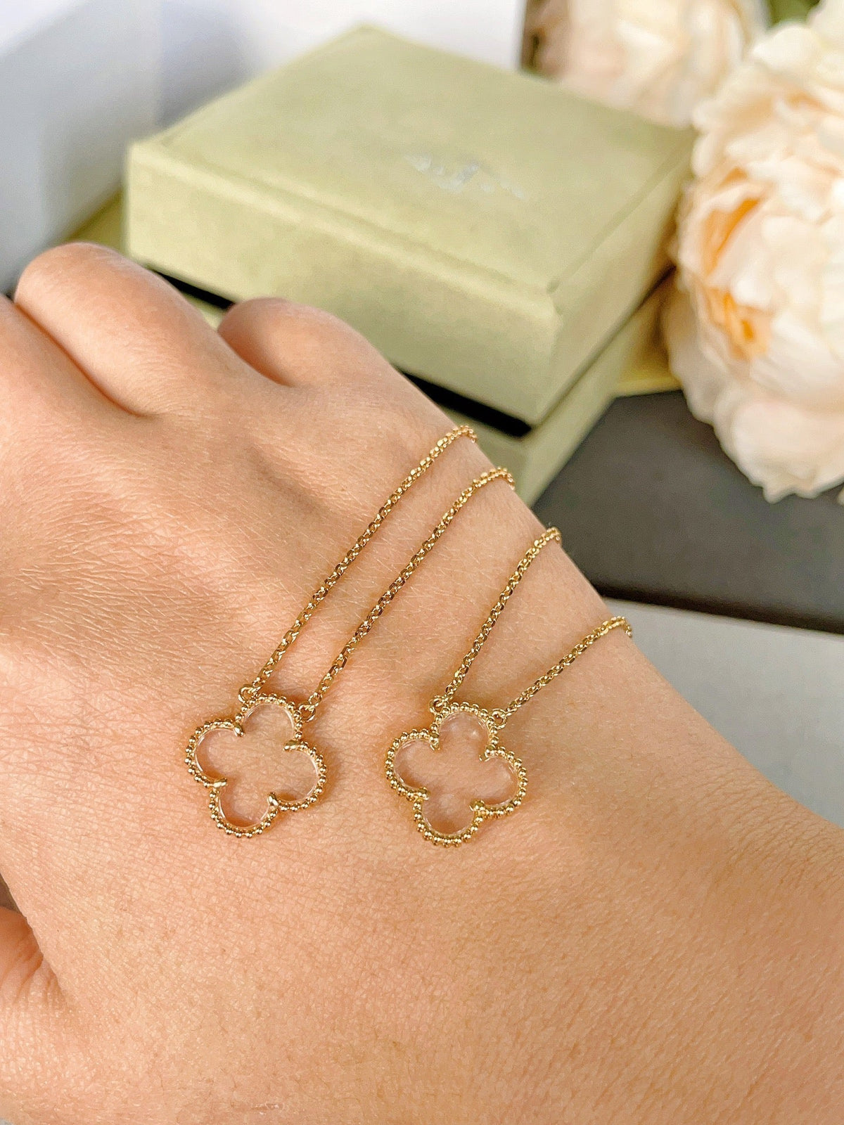 [Elowen jewels ]クローバー ロッククリスタル ローズゴールドネックレス