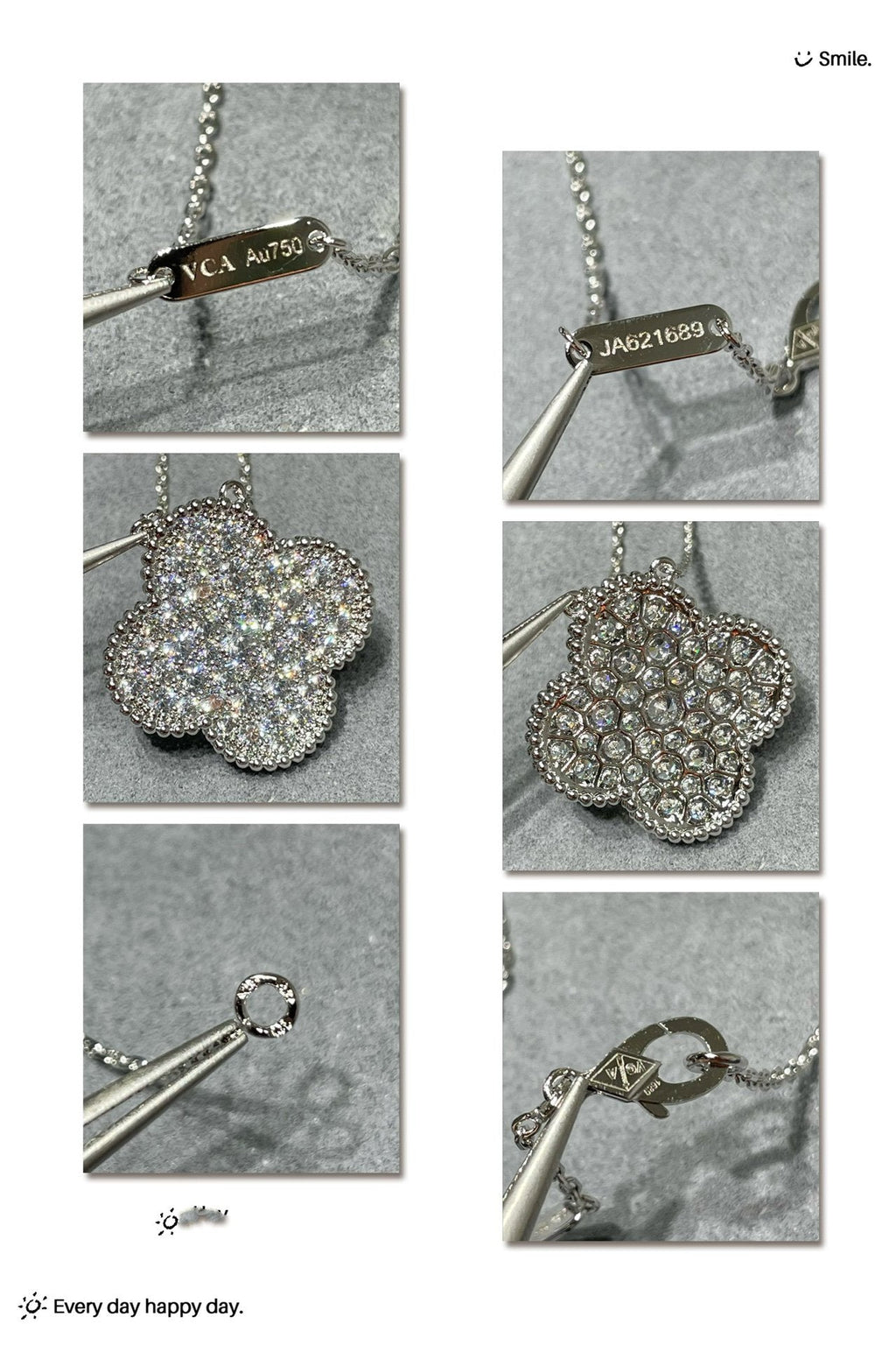 [Elowen jewels ]CLOVER 25MM GROSSER ANHÄNGER MIT DIAMANT-PAVÉ SILBERHALSKETTE