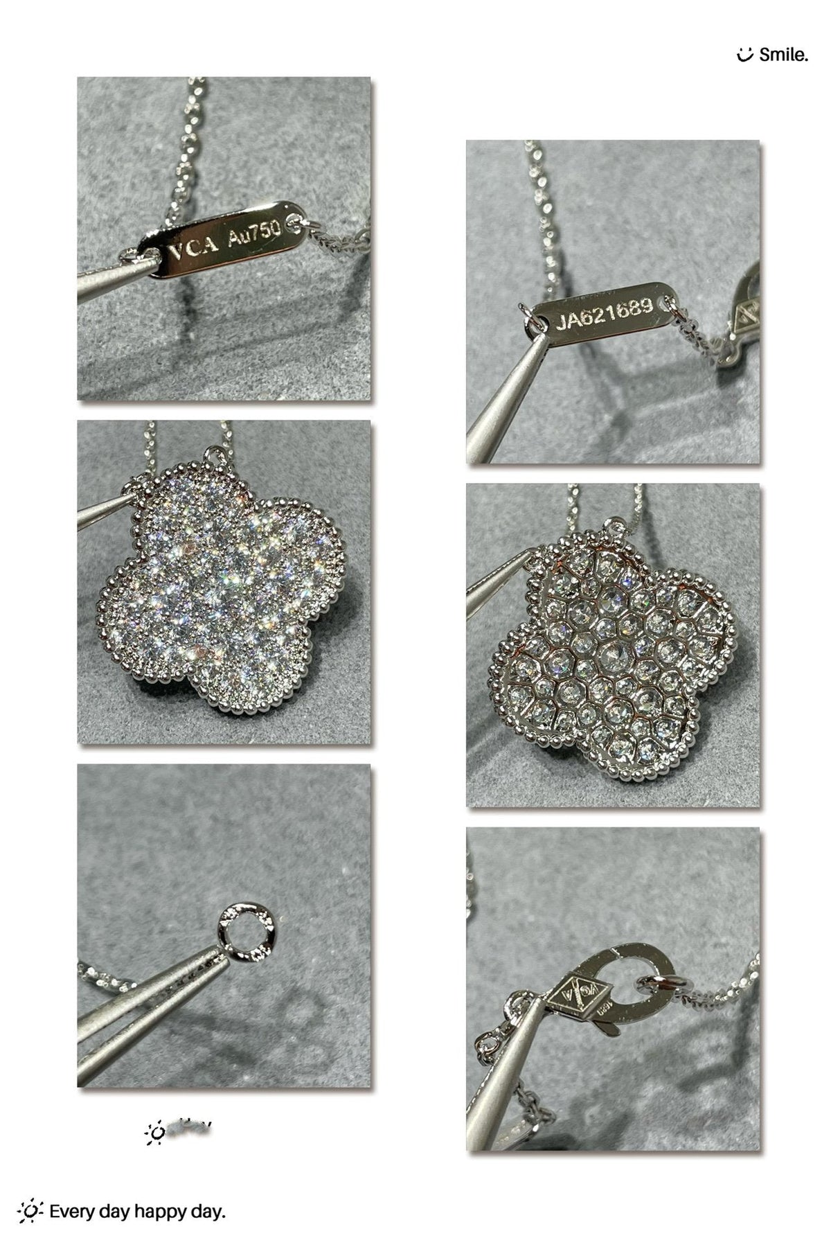 [Elowen jewels ]CLOVER 25MM GROSSER ANHÄNGER MIT DIAMANT-PAVÉ SILBERHALSKETTE