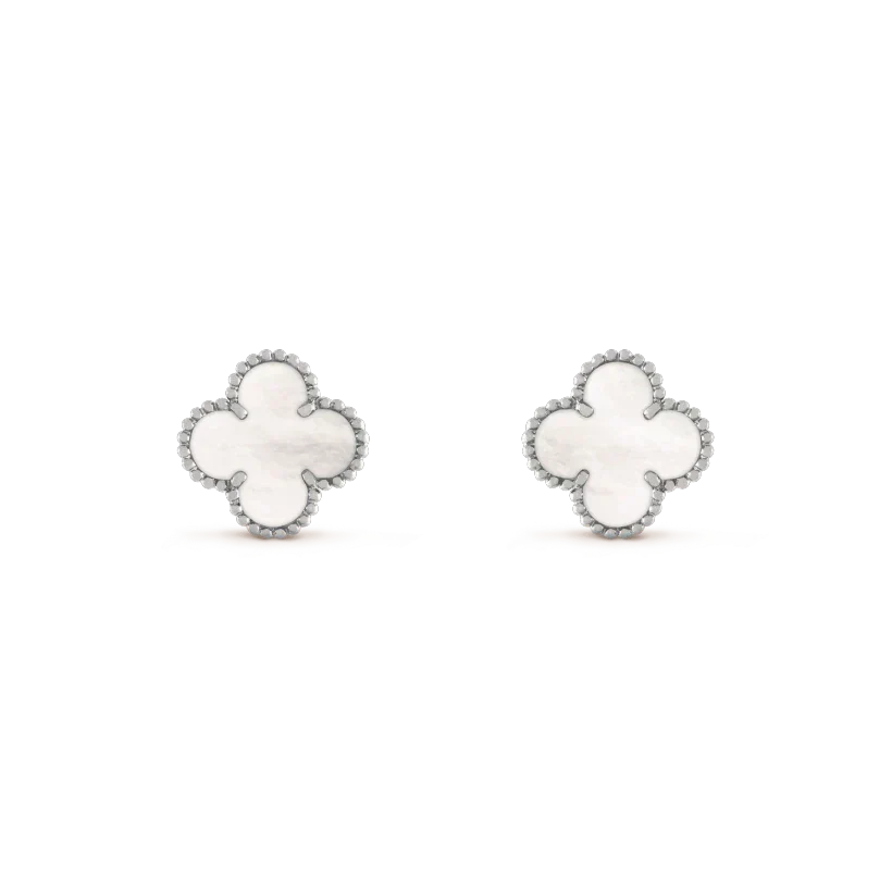 [Elowen jewels ]CLOVER MEDIUM 1 MOTIV WEISSE PERLMUTT-OHRRINGE SILBER
