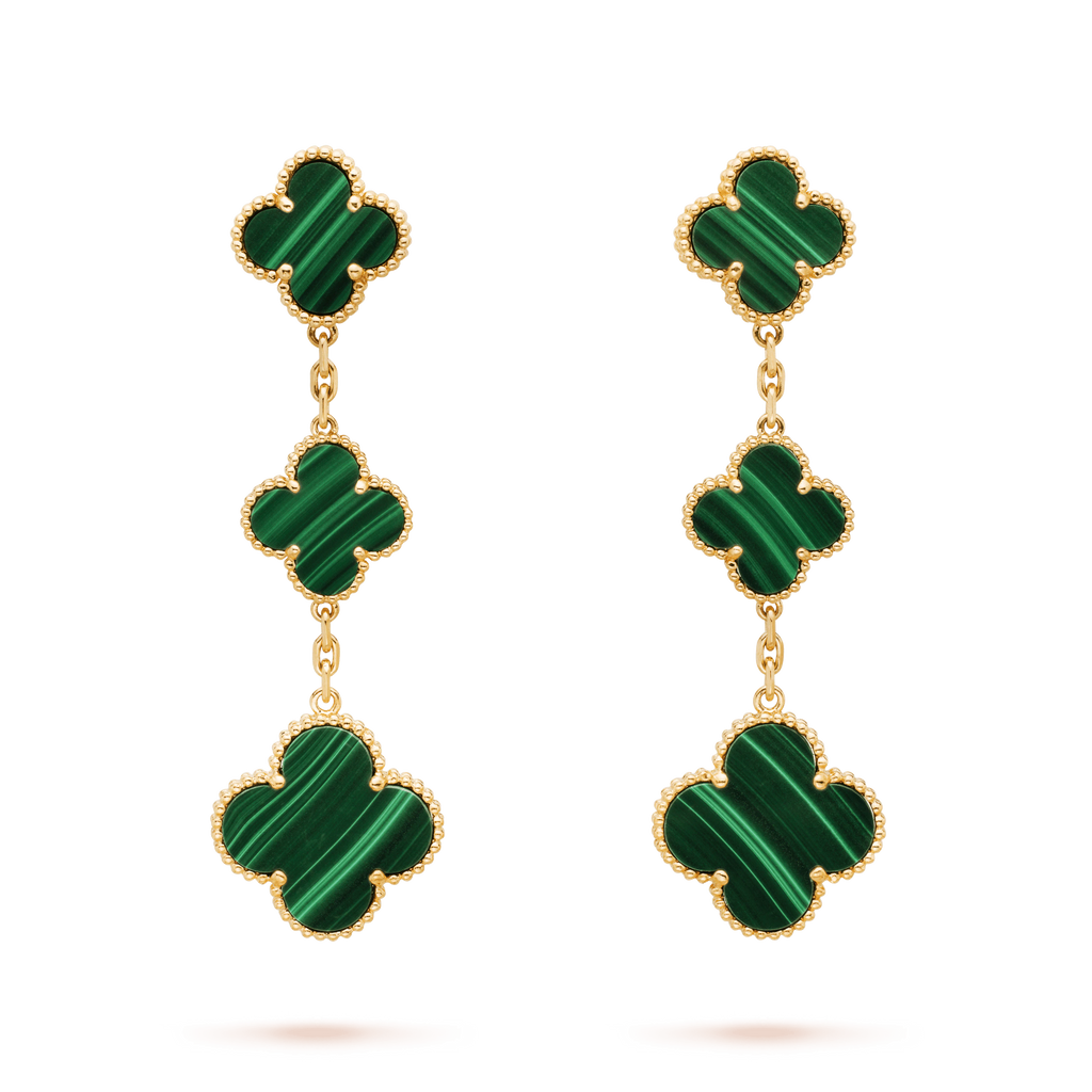 [Elowen jewels ]KLEEBLATT MALACHIT 3 MOTIVE GOLD
