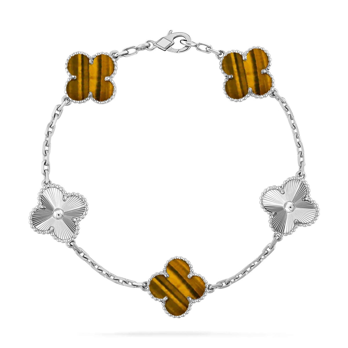 [Elowen jewels ] KOLLEKTION KLEEBLATT ARMBAND MIT 5 TIGERAUGE-MOTIVEN
