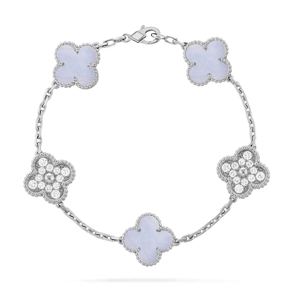 [Elowen jewels ] KOLLEKTION: CLOVER 5-MOTIV ARMBAND AUS LILA CHALCEDON