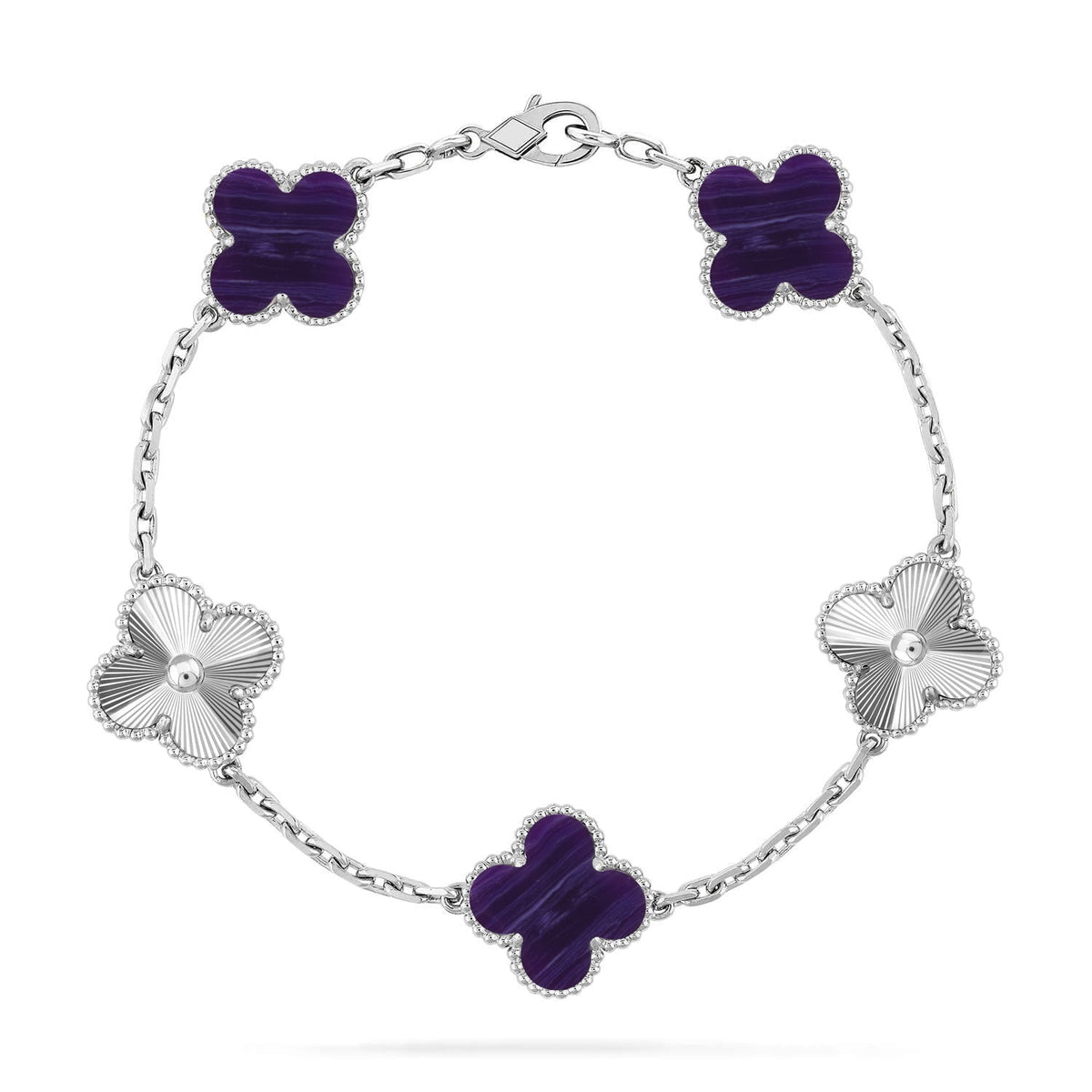 [Elowen jewels ]CLOVER ARMBAND MIT 5 MOTIVEN LILA STREIFEN KOLLEKTION