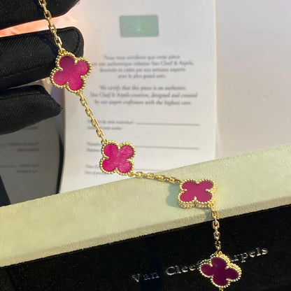 [Elowen]NEW CLOVER 5 MOTIFS PINK ENAMEL BRACELET