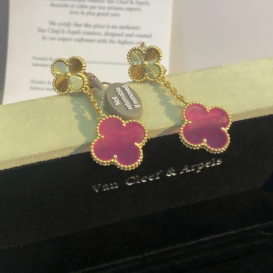 [Elowen]NEW CLOVER 2 MOTIF PINK ENAMEL EARRINGS
