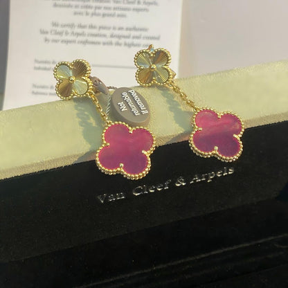 [Elowen]NEW CLOVER 2 MOTIF PINK ENAMEL EARRINGS