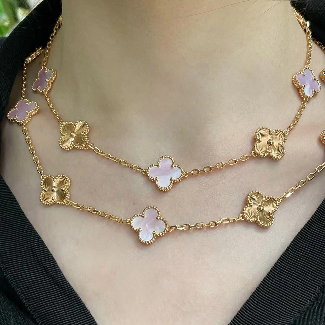 [Elowen jewels ]CLOVER 20 MOTIFS LASER PINK MOP NECKLACE