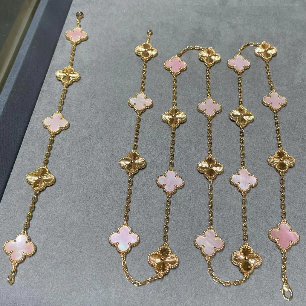 [Elowen jewels ]CLOVER 20 MOTIFS LASER PINK MOP NECKLACE