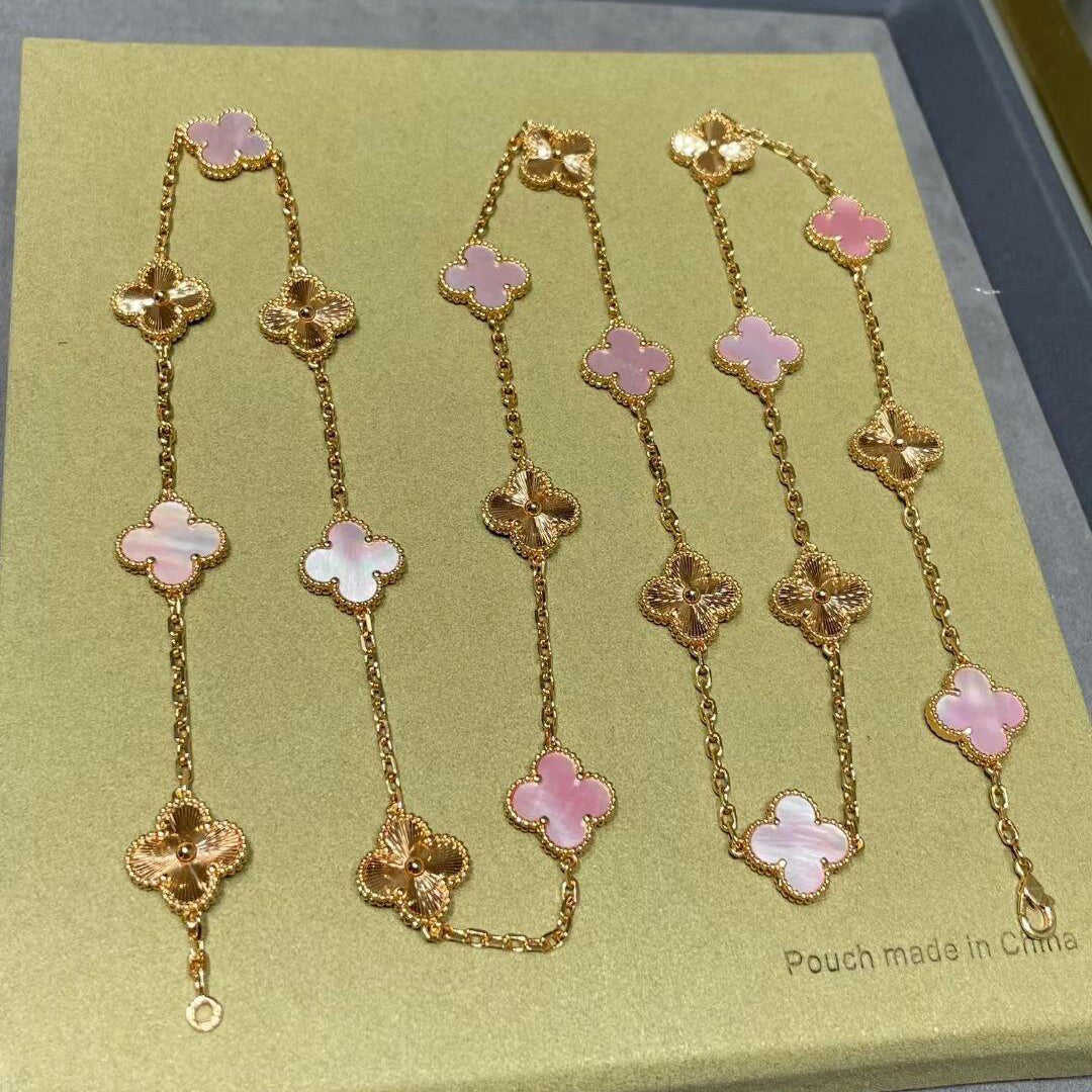 [Elowen jewels ]CLOVER 20 MOTIVE LASER PINK PERLMUTT HALSKETTE