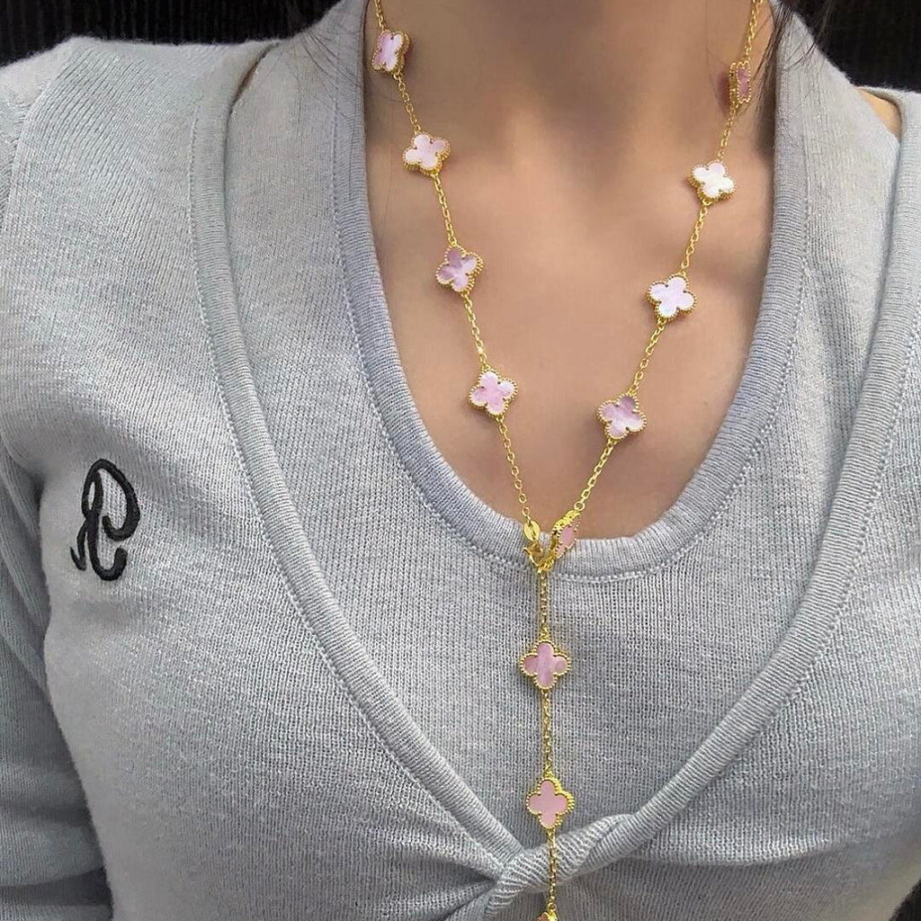 [Elowen jewels ]CLOVER 20 MOTIVE HALSKETTE AUS ROSA PERLMUTT
