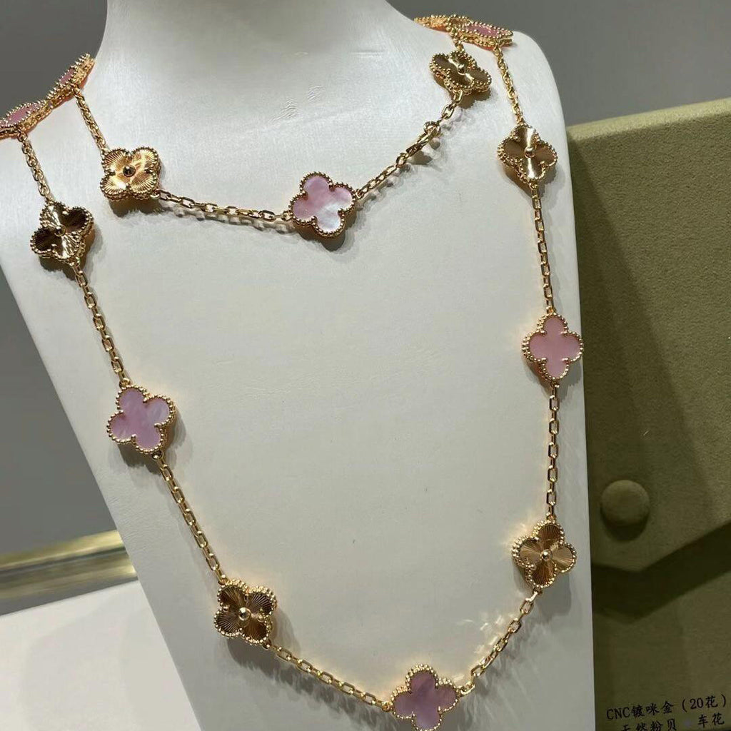 [Elowen jewels ]CLOVER 20 MOTIFS LASER PINK MOP NECKLACE