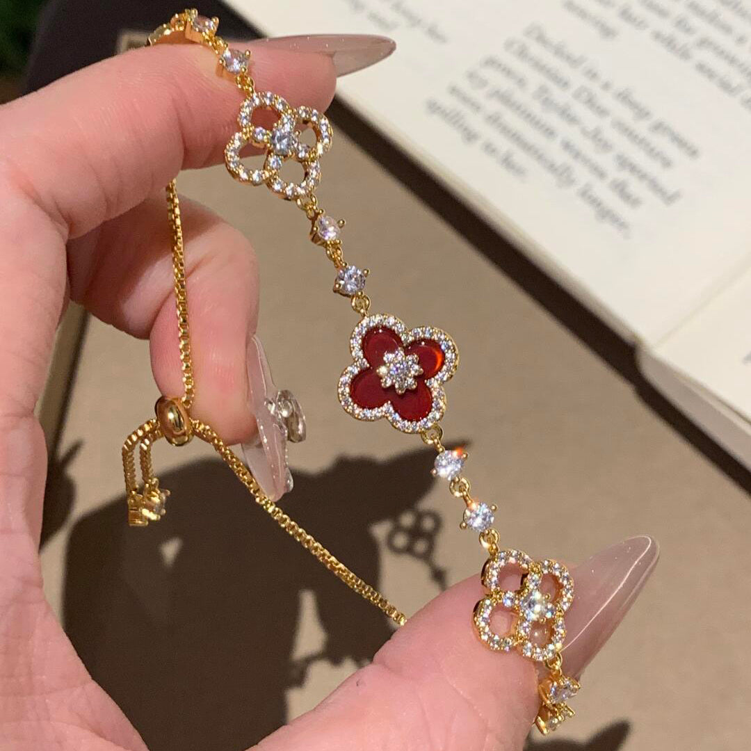 [Elowen jewels] クローバー 5モチーフ ピンク・ブルー・レッド・ホワイト ブレスレット