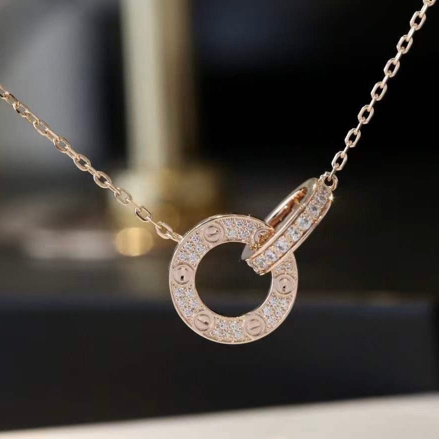 [Elowen jewels ]LOVE 7.6MM NECKLACE ROSE GOLD AND SILVER  FULL DIAMOND