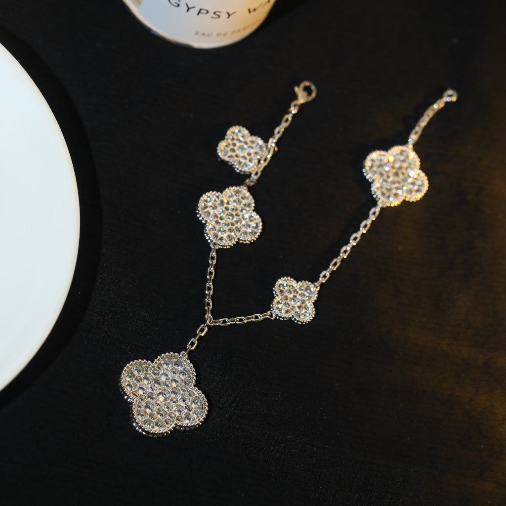 [Elowen jewels ]CLOVER BRACELET 5 MOTIF SILVER DIAMOND PAVED