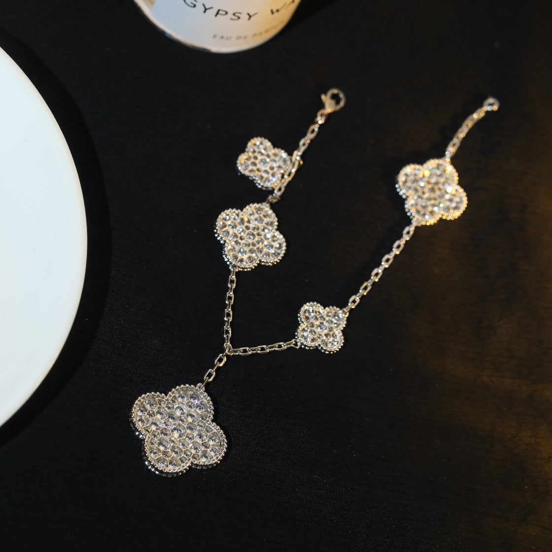 [Elowen jewels ]CLOVER BRACELET 5 MOTIF SILVER DIAMOND PAVED