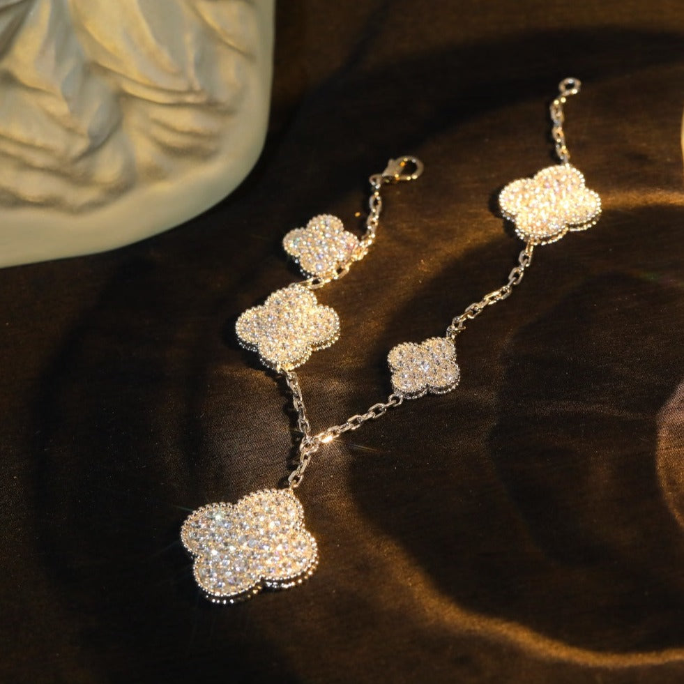 [Elowen jewels ]CLOVER BRACELET 5 MOTIF SILVER DIAMOND PAVED