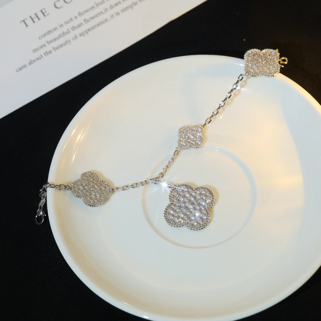 [Elowen jewels ]CLOVER BRACELET 5 MOTIF SILVER DIAMOND PAVED