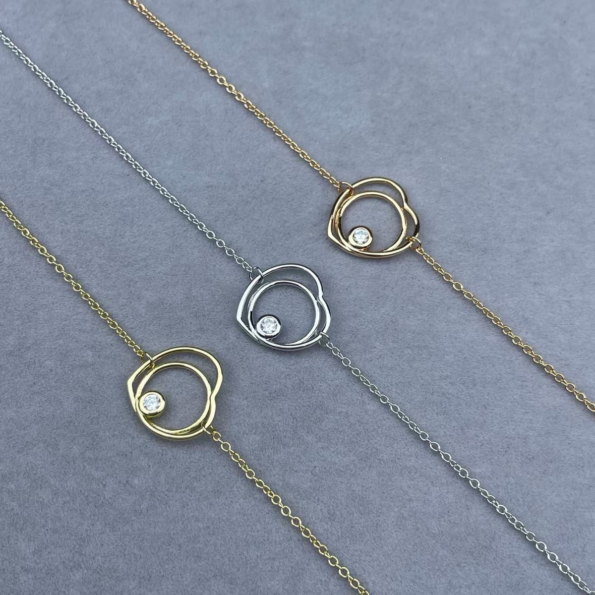 [Elowen jewels]ホロウハート シングルダイヤモンドブレスレット